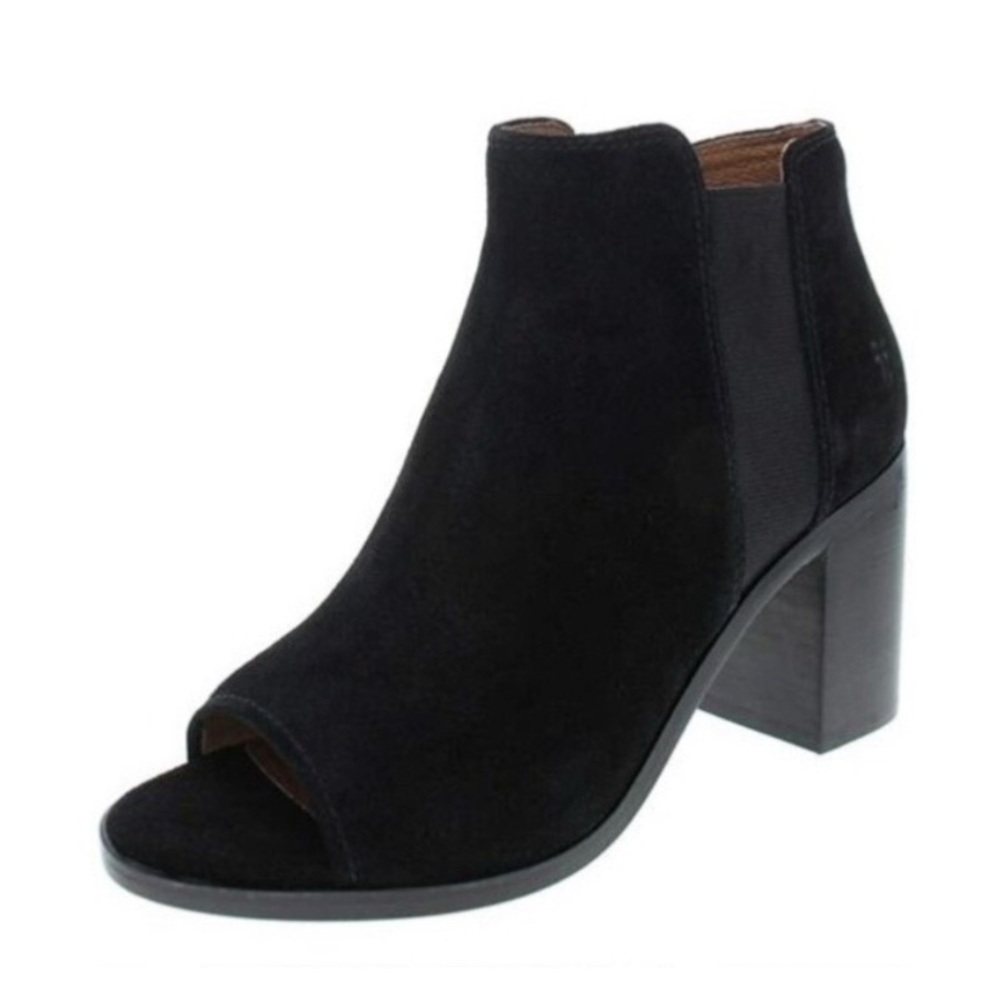 Frye Danica Suede Nubuck Ankle Chelsea Boots Heels Black Open Toe US11